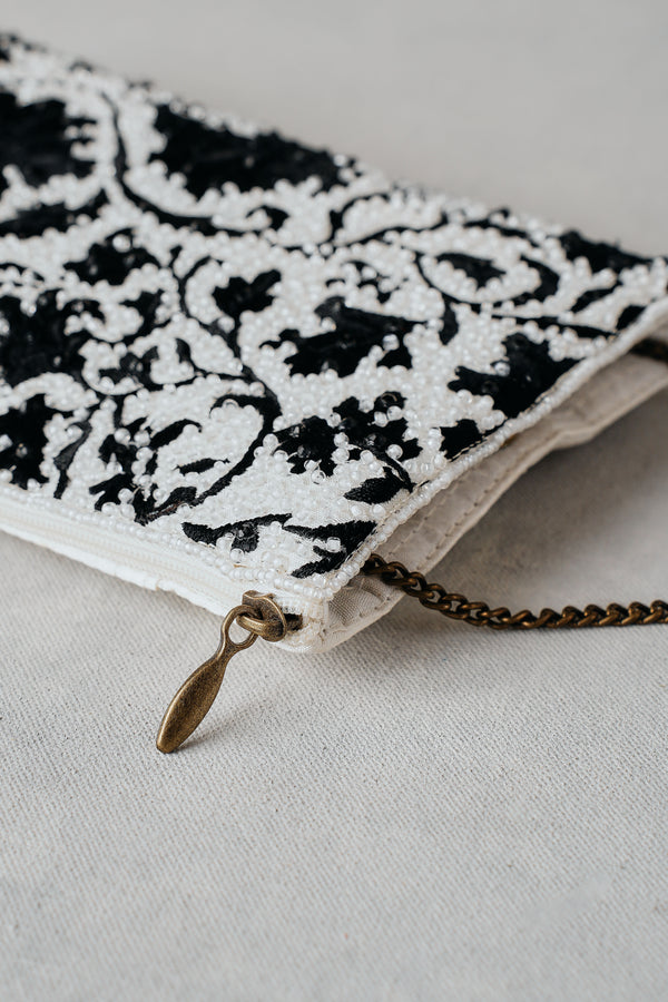 Monochrome Beaded Mini Clutch - Black