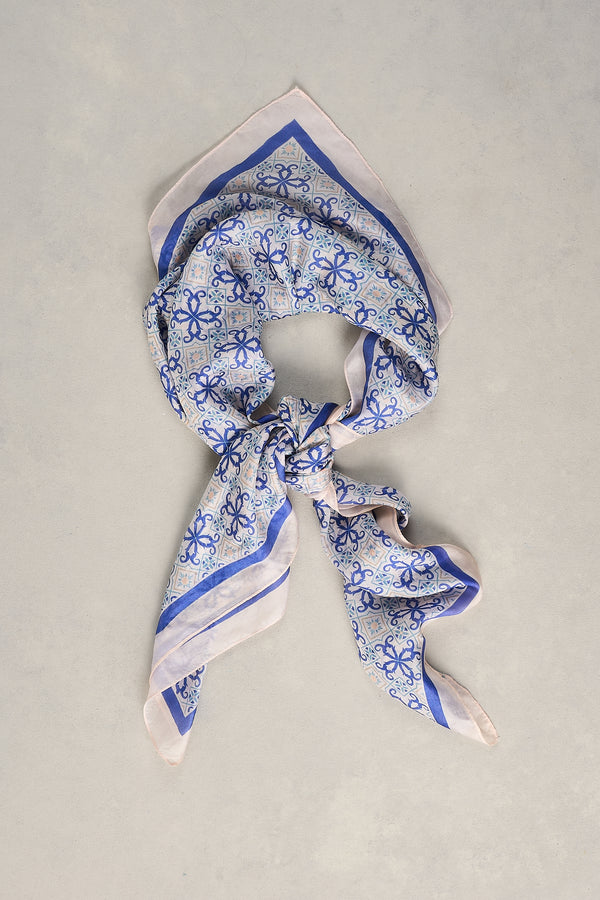 Tile Print Square Scarf – Blue