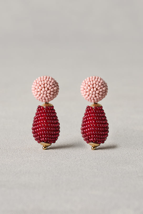 Beaded Double Drop Studs – Pink