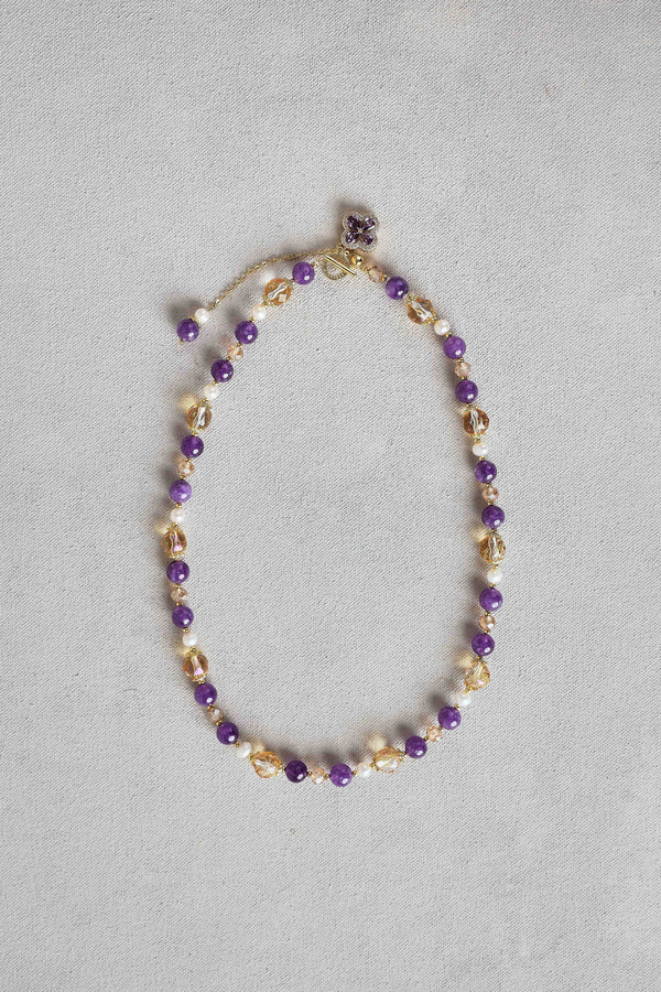 Mixed Bead Stone Necklace – Purple
