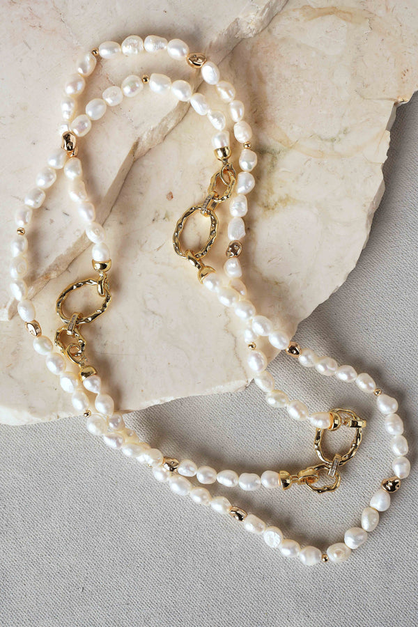 Pearl Link Long Necklace – Cream
