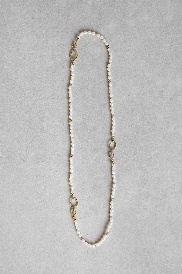 Pearl Link Long Necklace – Cream