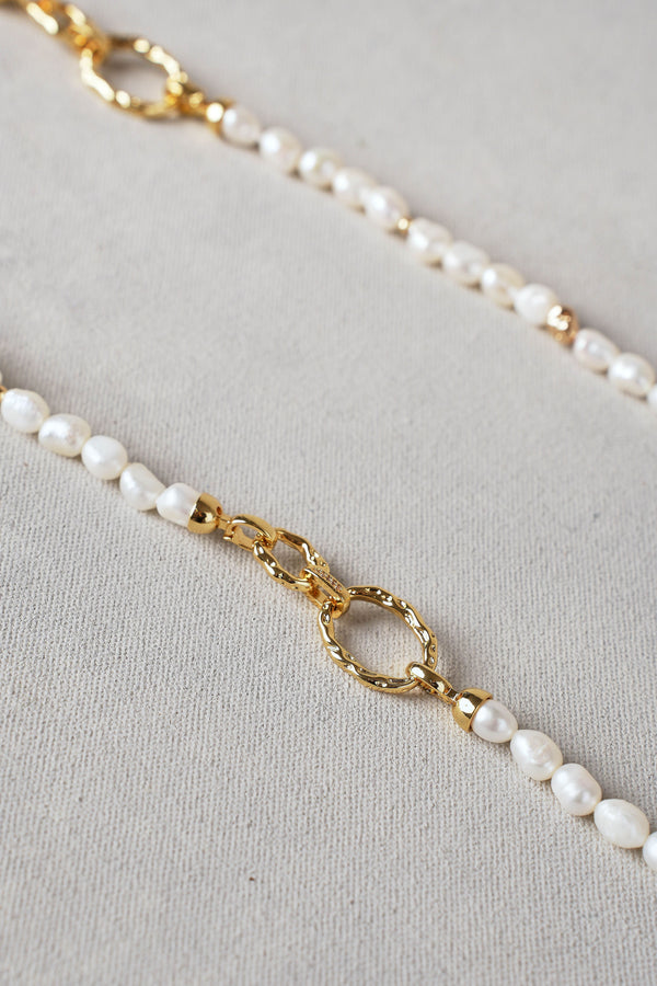 Pearl Link Long Necklace – Cream