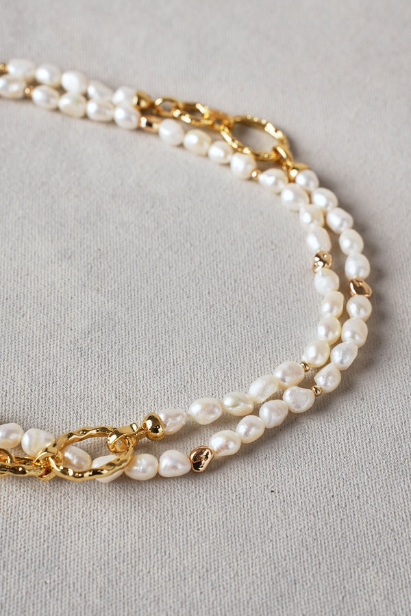 Pearl Link Long Necklace – Cream