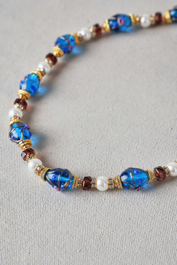Painted Bead Necklace – Blue