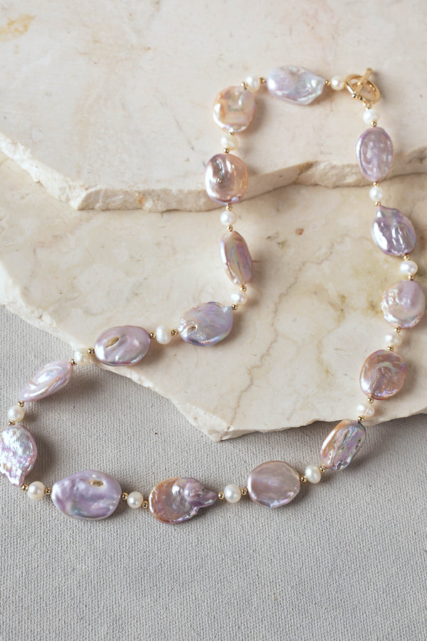 Flat Pearl Necklace – Pink