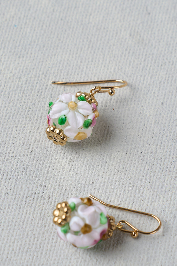 Floral Bead Earrings – White