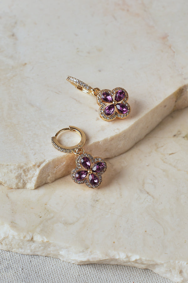 Diamante Floral Earrings – Purple