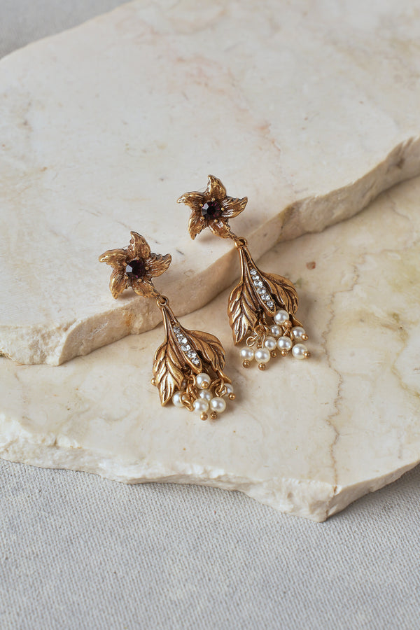 Floral Statement Earrings – Gold