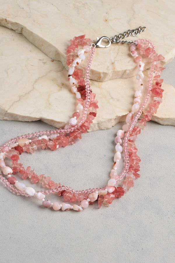Mixed Stone Necklace - Pink