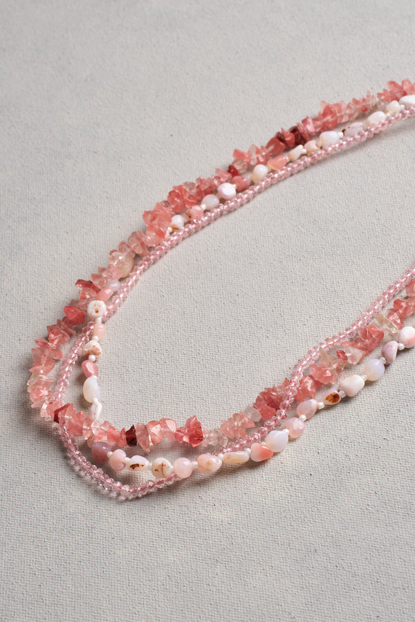 Mixed Stone Necklace - Pink