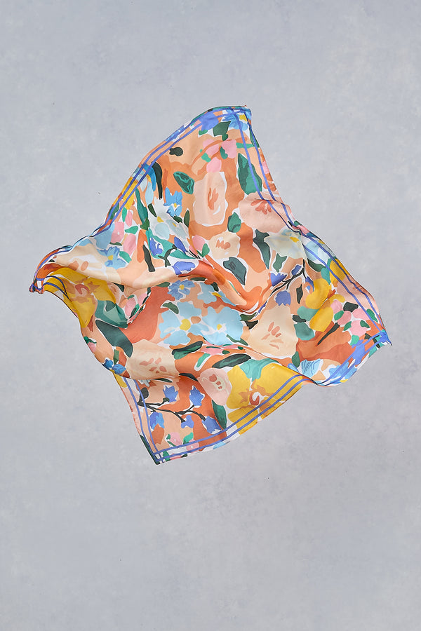 Square Painterly Floral Scarf - Multicolour