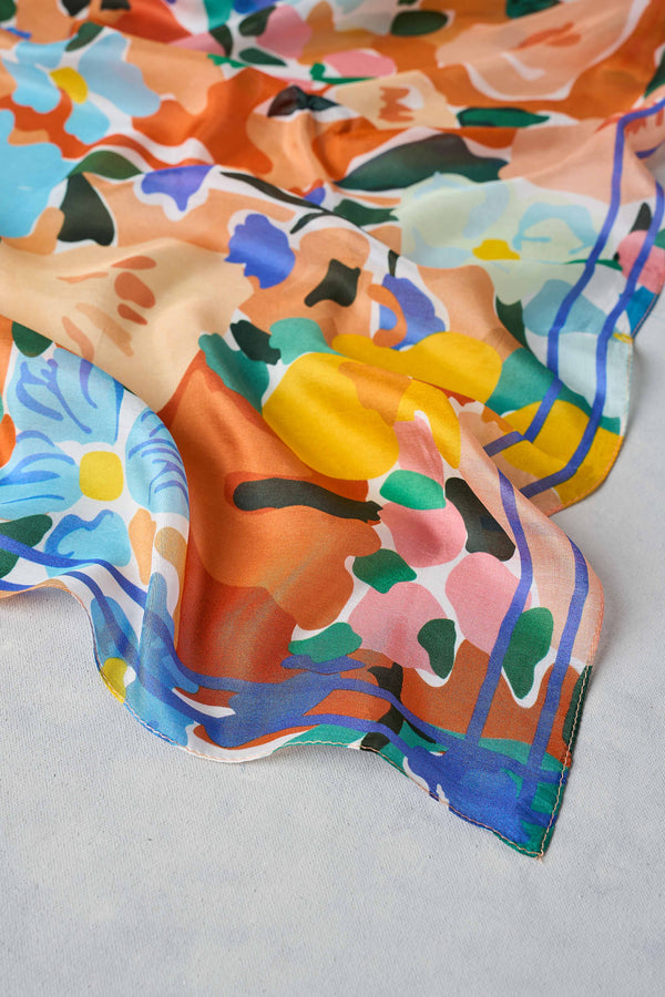 Square Painterly Floral Scarf - Multicolour