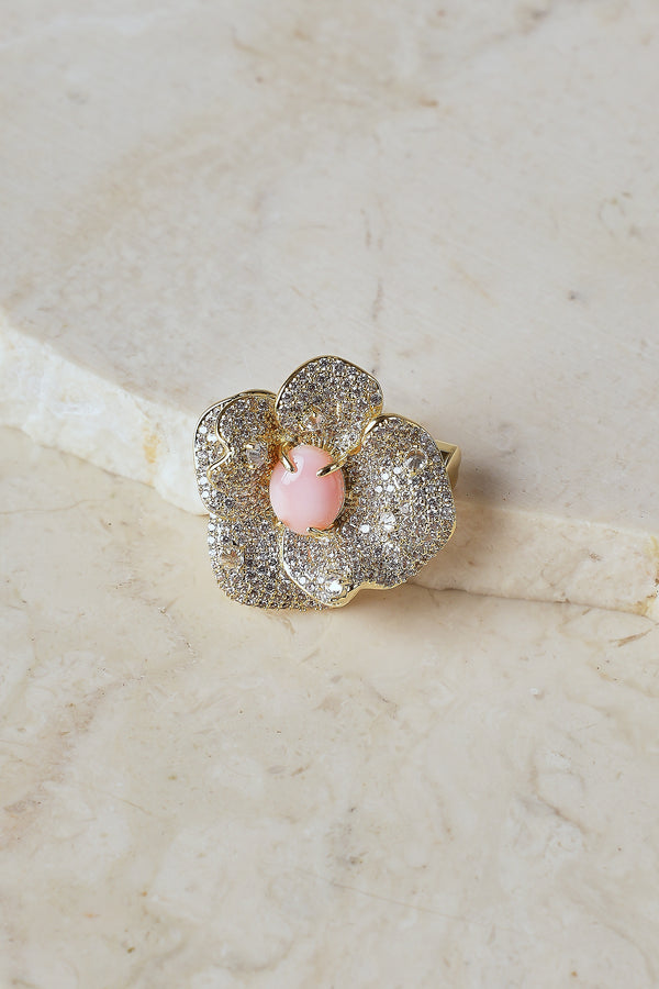 Diamante Floral Brooch – Gold