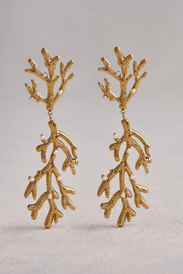 Coral Statement Earrings - Gold
