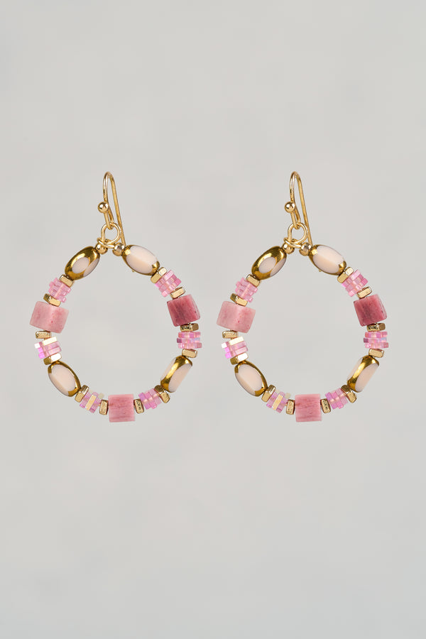 Beaded Circle Earrings - Pink