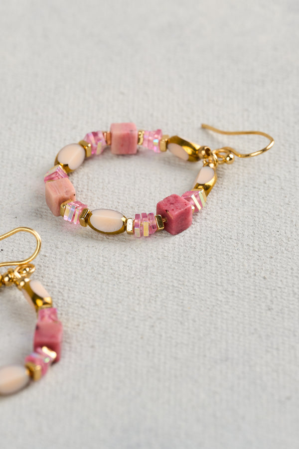 Beaded Circle Earrings - Pink