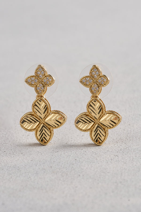 Diamante Clover Earrings - Gold