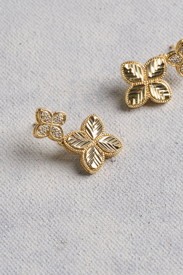 Diamante Clover Earrings - Gold