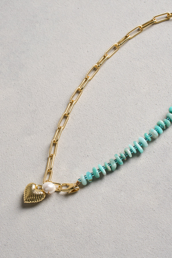 Heart Pendant Necklace - Aqua