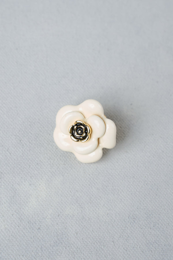 Enamel Floral Brooch - White
