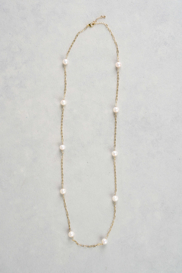 Pearl Chain Long Necklace - Gold