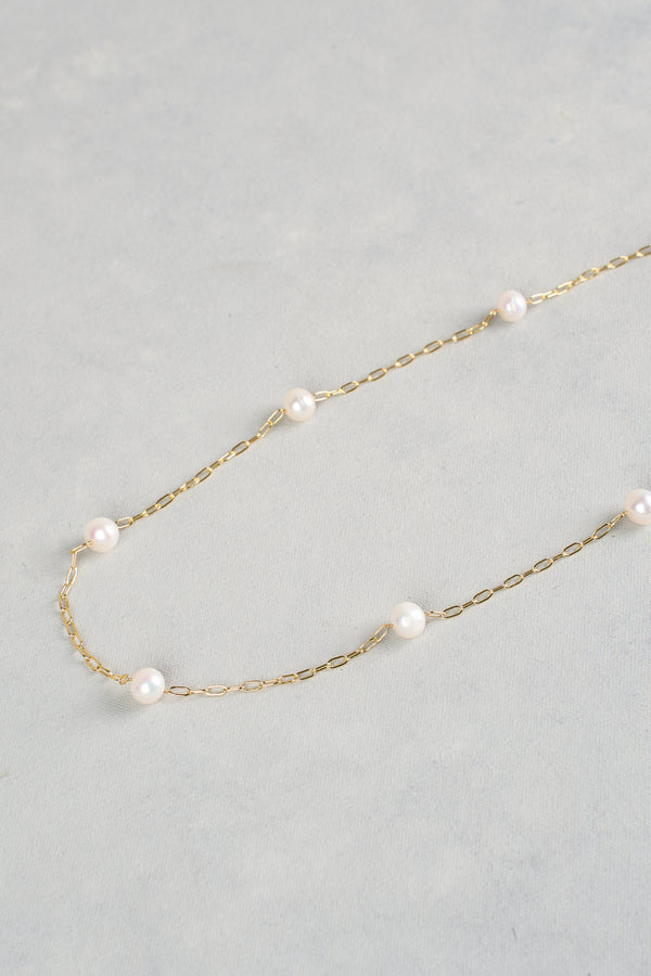 Pearl Chain Long Necklace - Gold