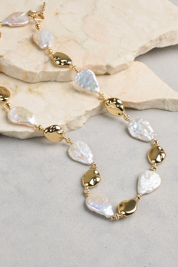 Flat Pearl Necklace - Gold