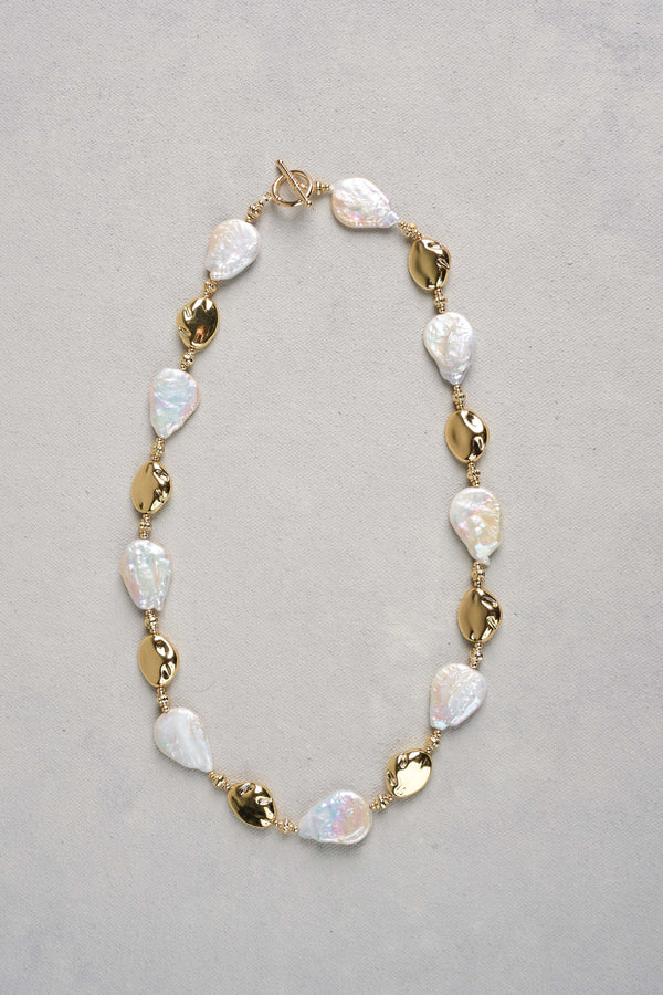 Flat Pearl Necklace - Gold
