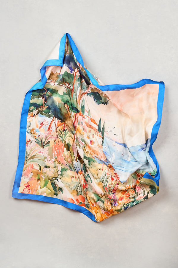 Scenic Print Square Scarf - Multicolour