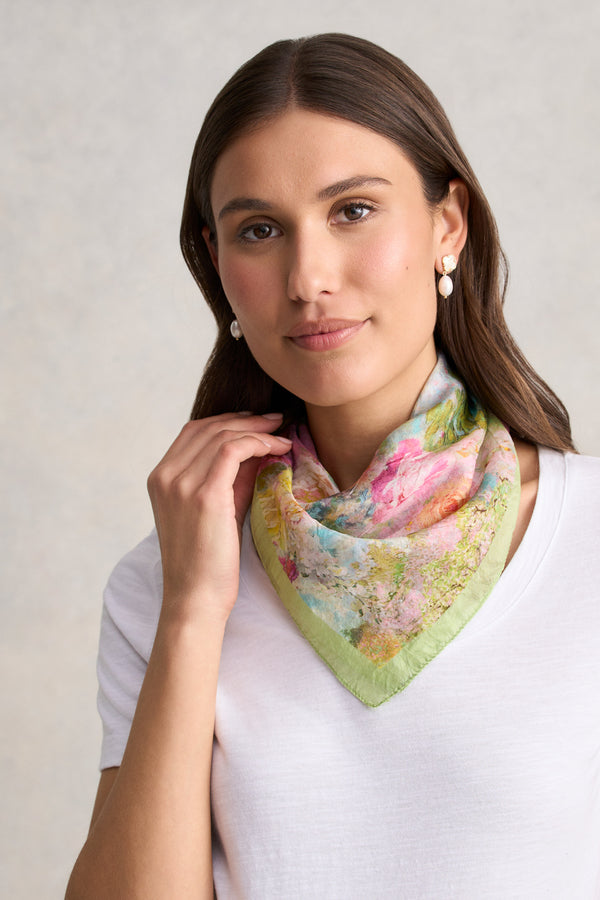 Monet Garden Floral Square Scarf - Multicolour