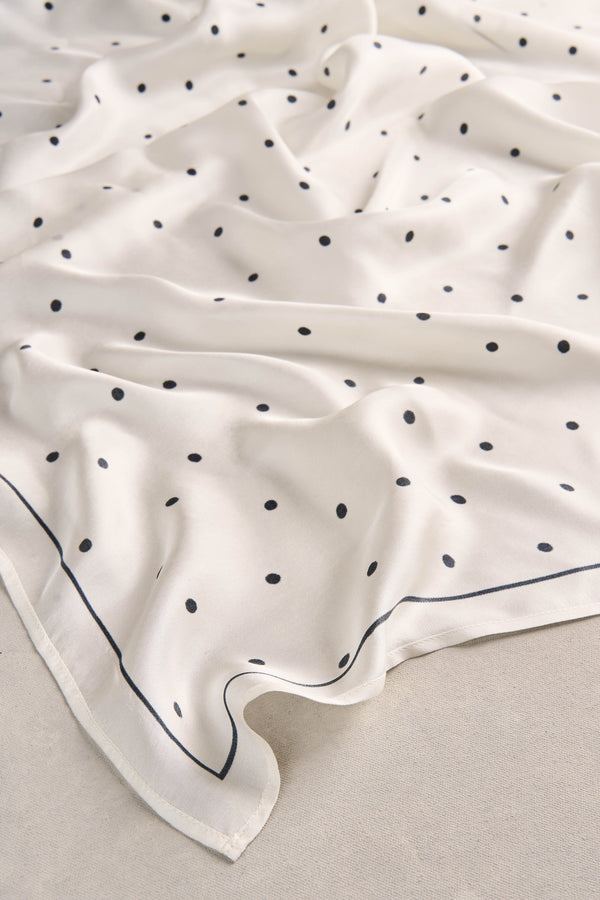 Fine Polka Dot Square Scarf - Cream & Black