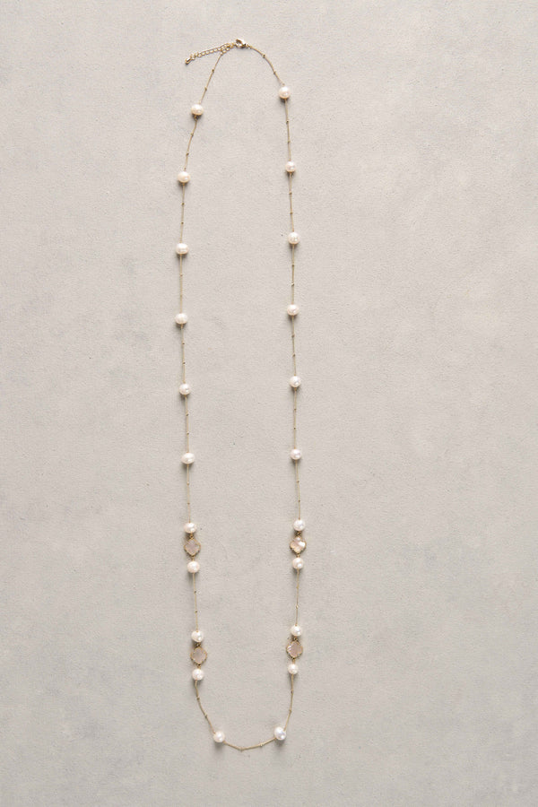 Long Pearl Clover Necklace - Mother of Pearl