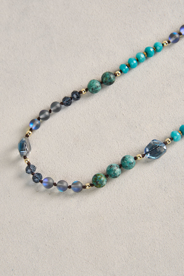 Long Bead Necklace - Blue Multi