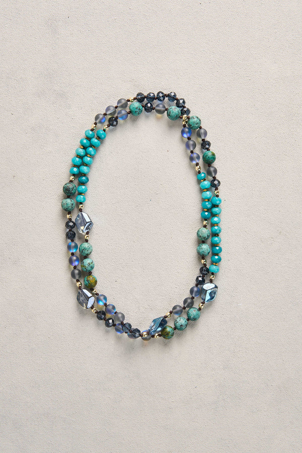 Long Bead Necklace - Blue Multi