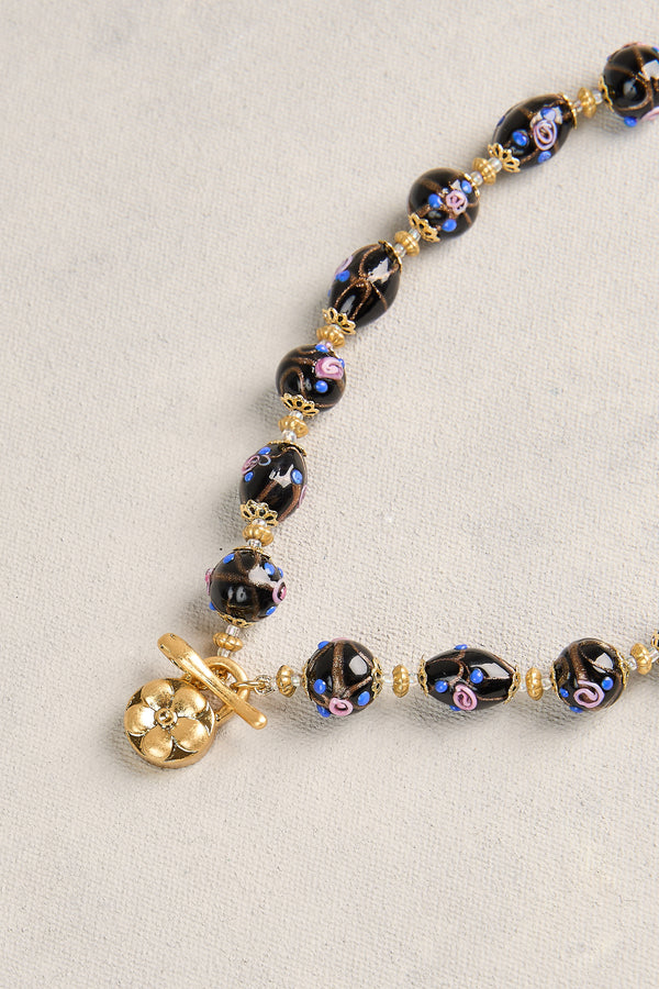 Painted Bead Necklace - Black