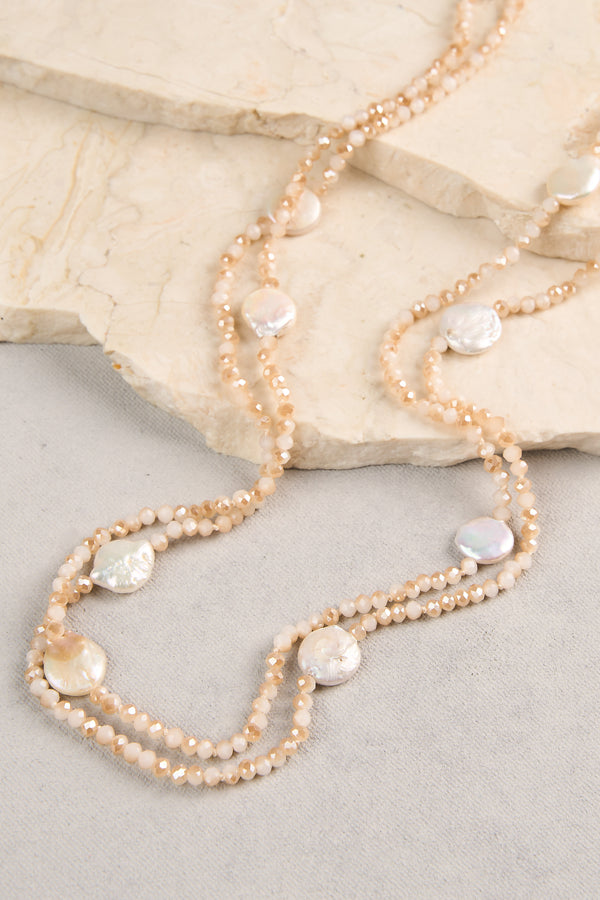 Faceted Bead Long Necklace - Natural