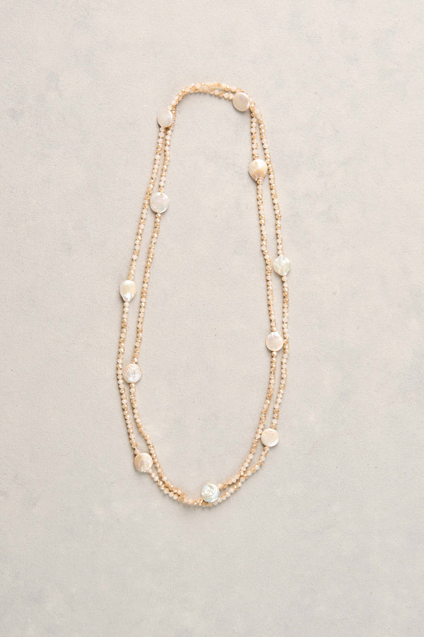 Faceted Bead Long Necklace - Natural