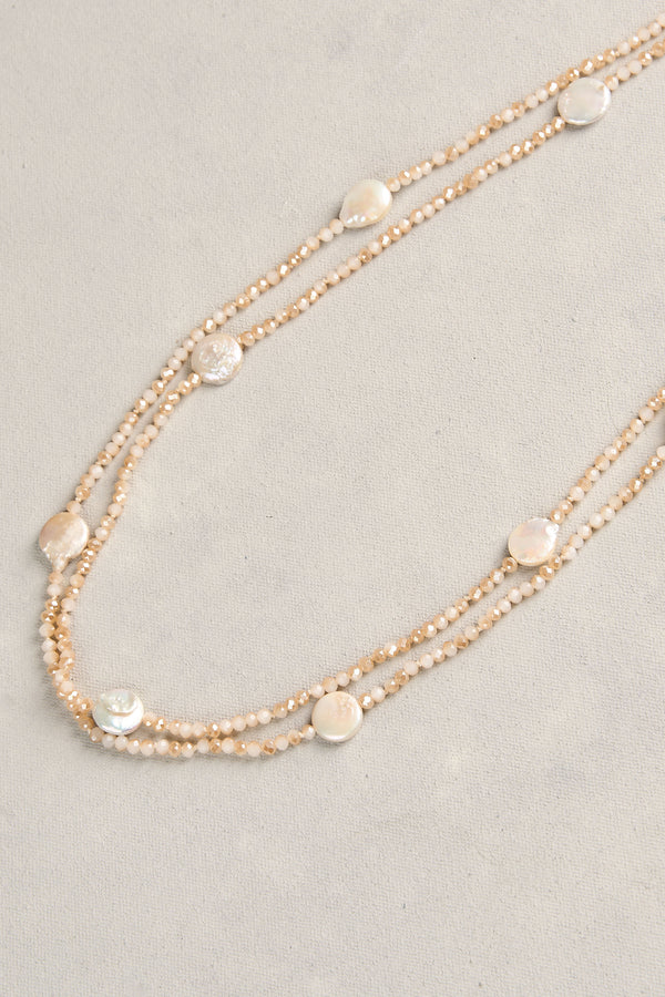 Faceted Bead Long Necklace - Natural