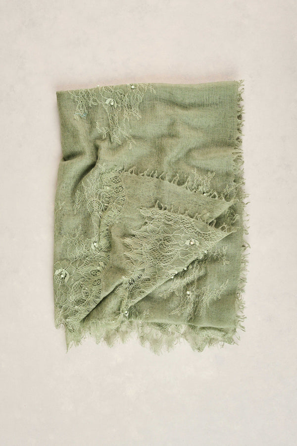 Lace Detail Scarf - Green