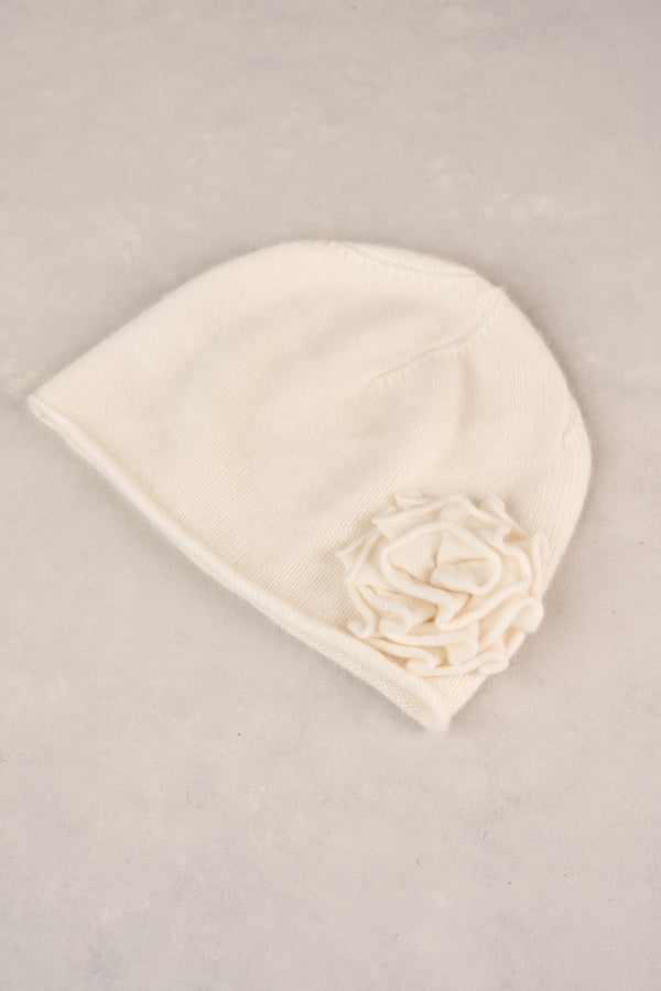 Flower Trim Beanie - Cream