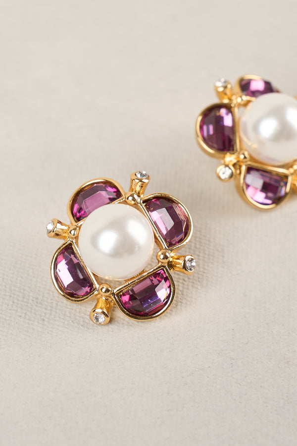 Gem and Pearl Studs - Gold