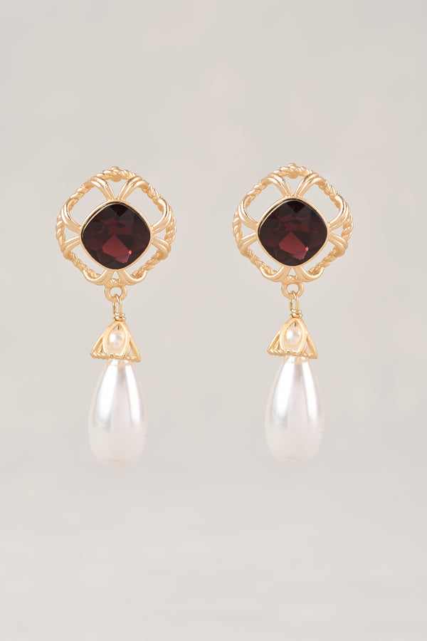 Gem & Pearl Drop Earrings - Gold