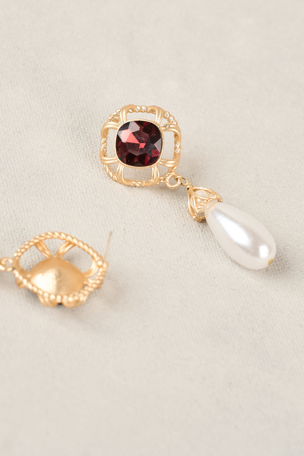 Gem & Pearl Drop Earrings - Gold