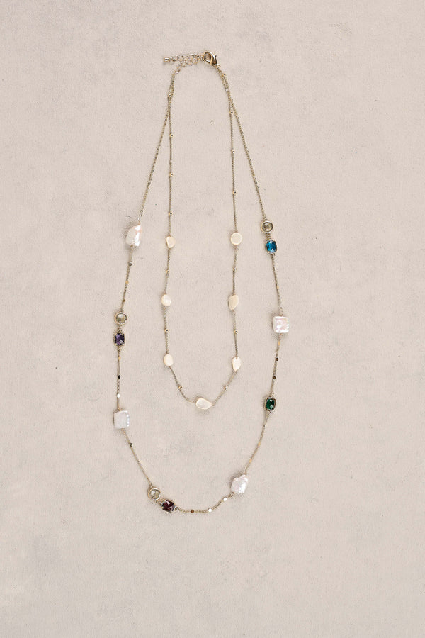 Pearl and Stone Layered Necklace - Multicolour