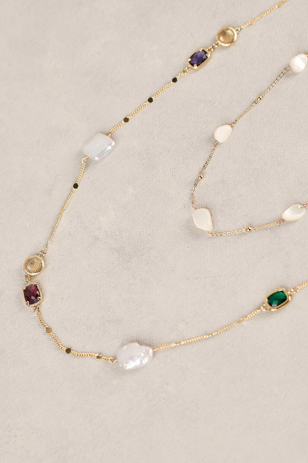 Pearl and Stone Layered Necklace - Multicolour