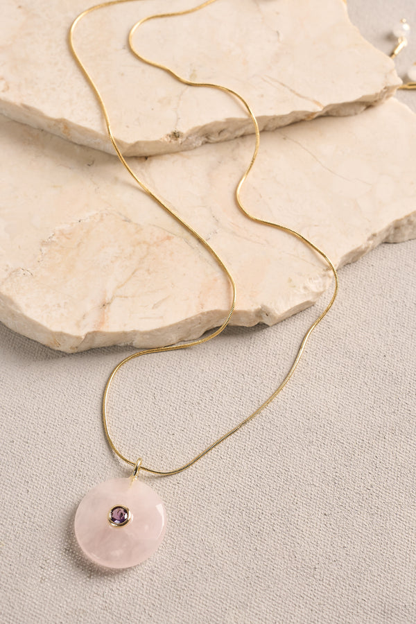 Stone Pendant Necklace - Light Pink