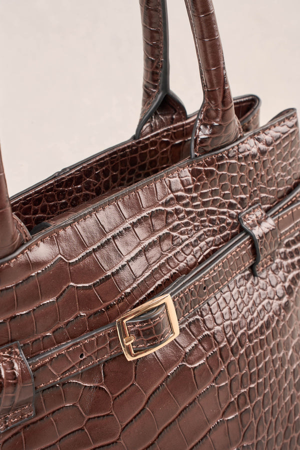 Croc Buckle Detail Bag - Chocolate