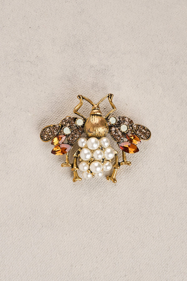 Embellished Bee Brooch - Gold