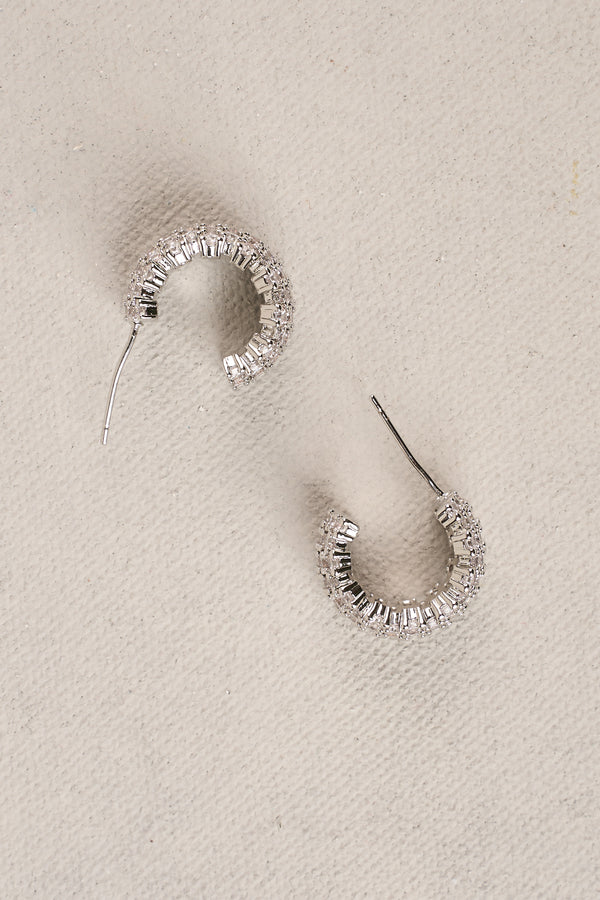 Pave Hoop Earrings - Silver